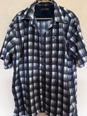 NBN Gear Men's XL Navy White Plaid Short Sleeve Button-Up Shirt